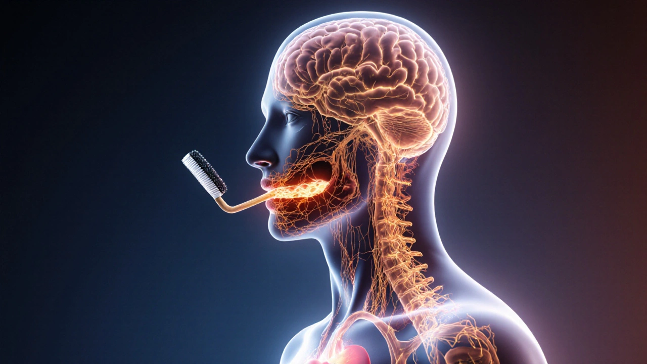 Koncepční obrázek spojení ústní hygieny se zdravím celého těla.