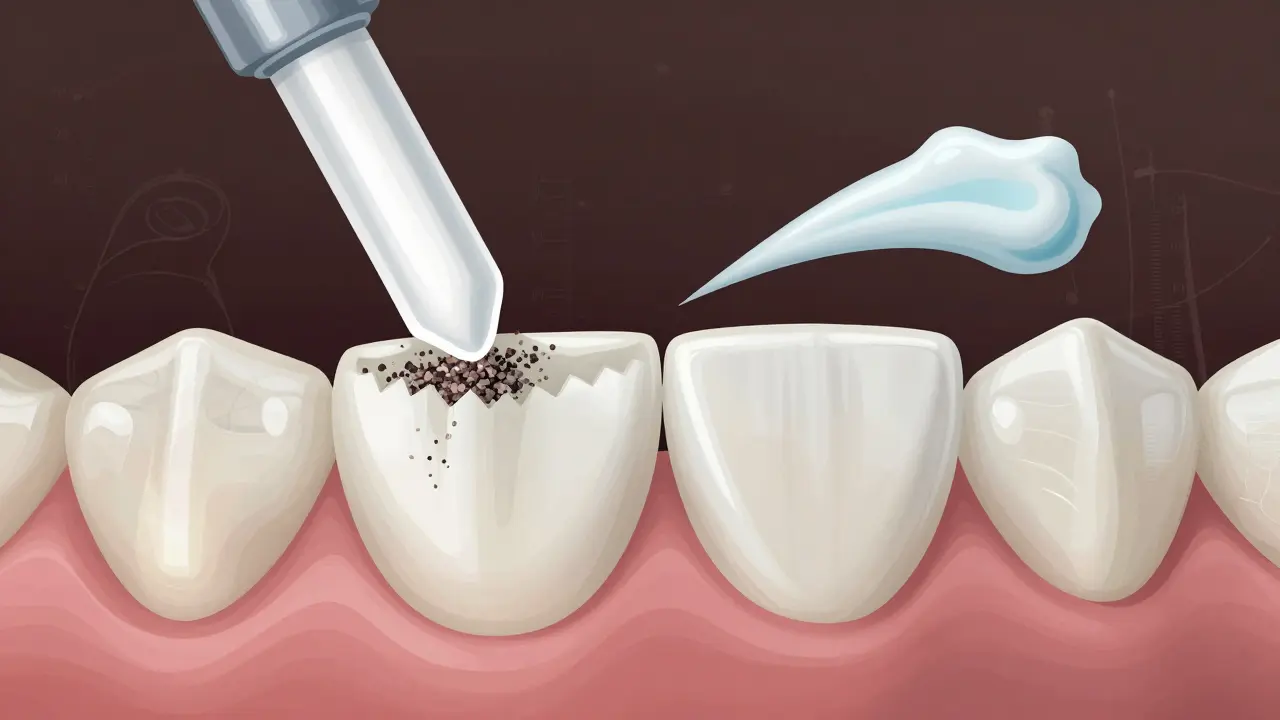 Agresivní zubní pasta poškozuje keramickou fazetu, zatímco jemná pasta chrání povrch.