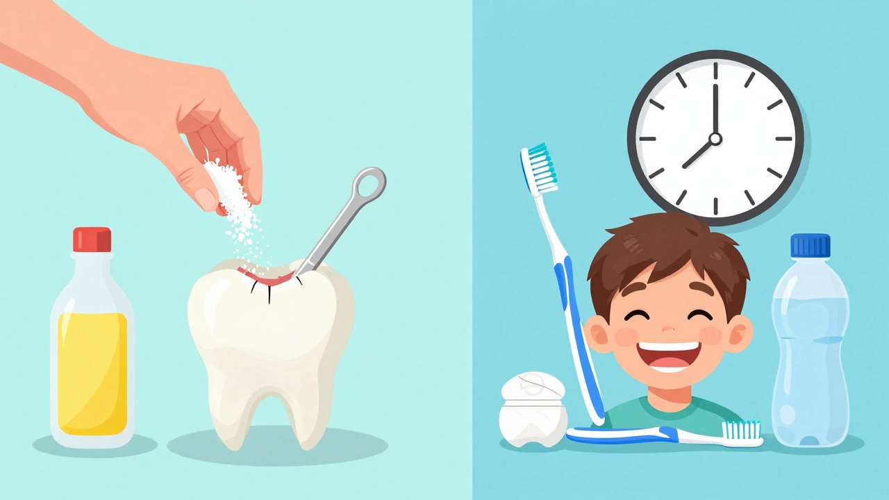 Porovnání nebezpečných domácích metod a bezpečné prevence zubního kamene.