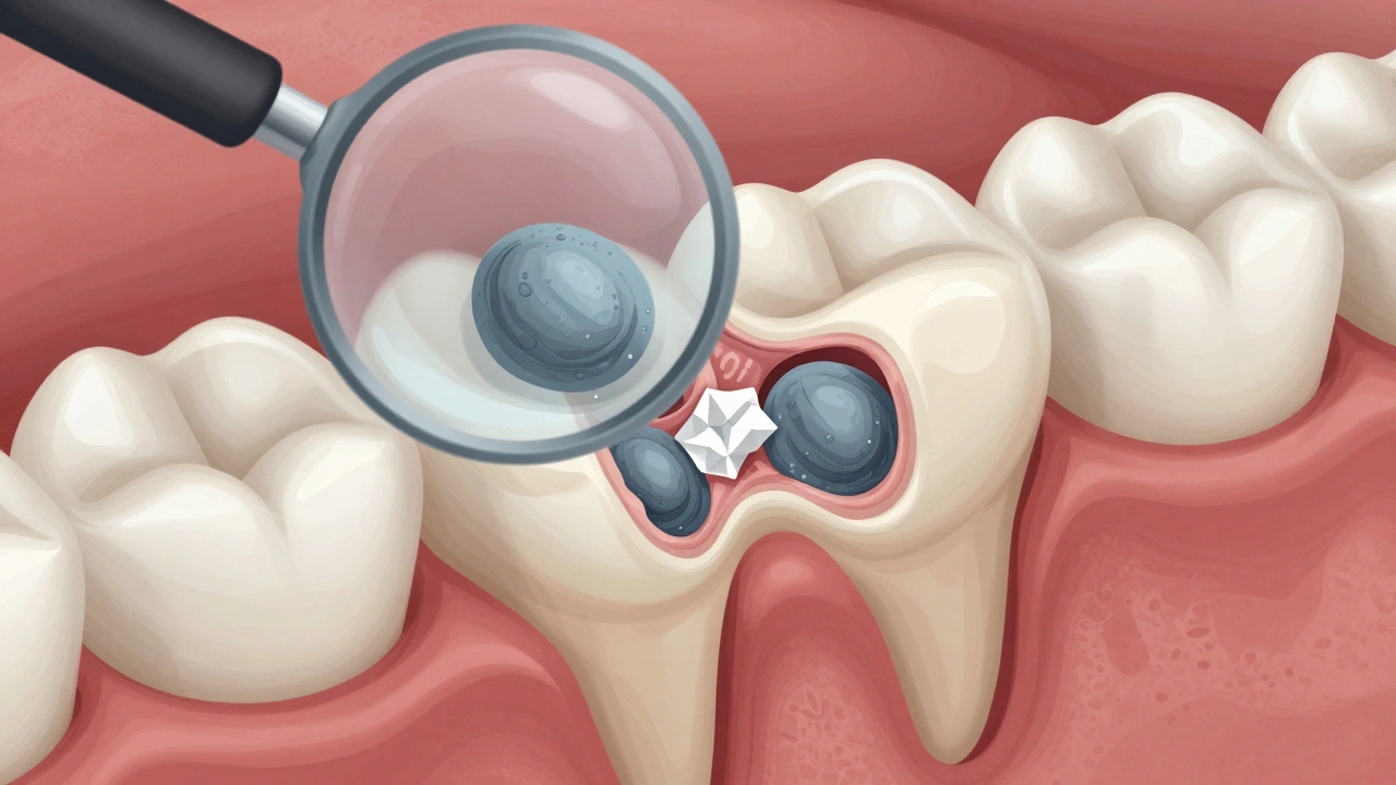 Zvětšený pohled na demineralizaci sklovinky zubu