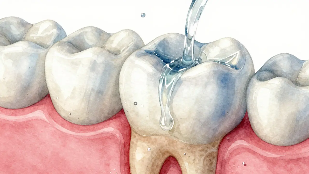 Erozie zubní sklovinky od kyselých nápojů.