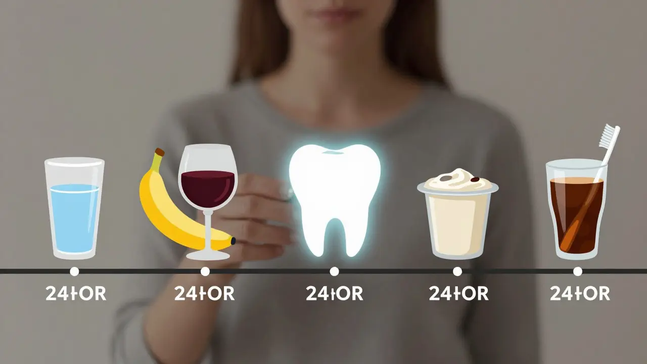 Grafická představa ochrany zubů před barvivy během 24 hodin po čištění.