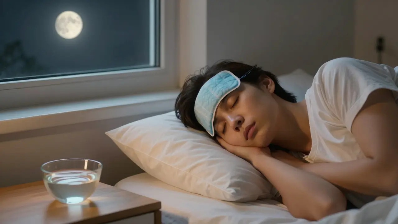 Pacient spí na dvou polštářích s chladným obkladem na tváři, na nočním stole teplá slaná voda.