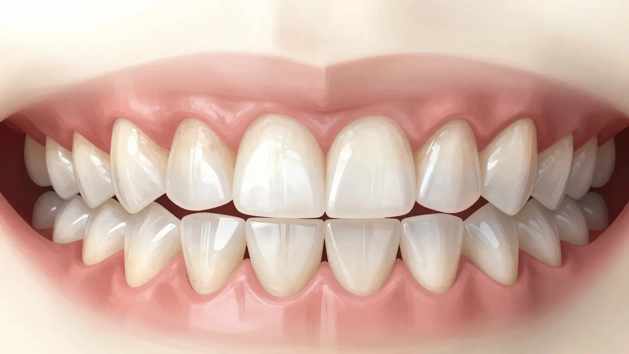 Porovnání před a po: špatné zuby na levé straně, dokonalé fazety na pravé.