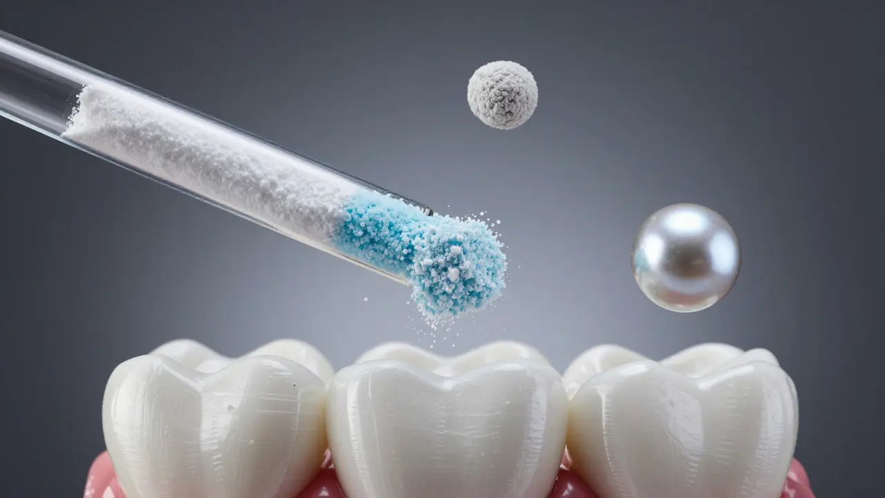 Three types of dental cleaning powders: bicarbonate, glycine, and hydroxyapatite.