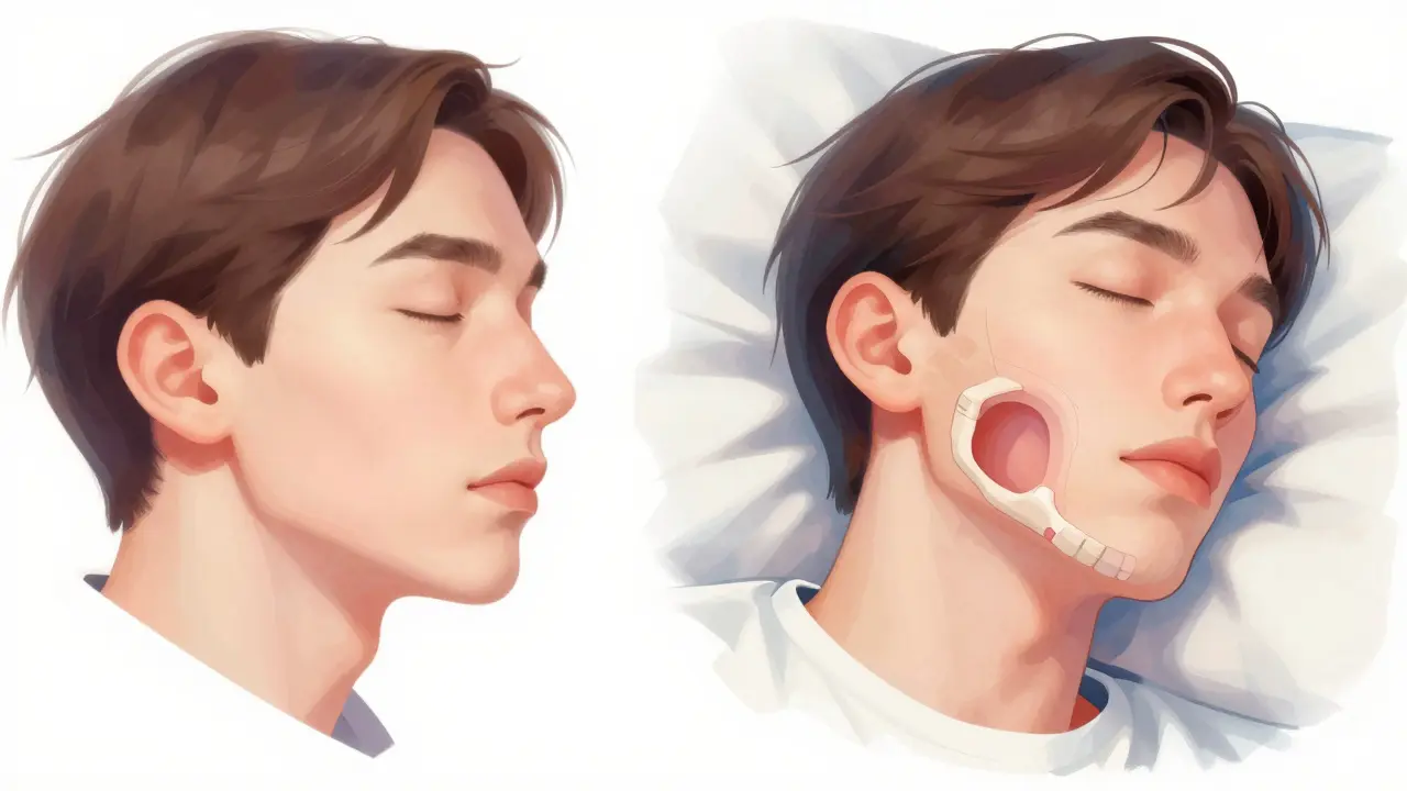 Před a po operaci: zlepšení polohy čelisti a otevření dýchacích cest během spánku.