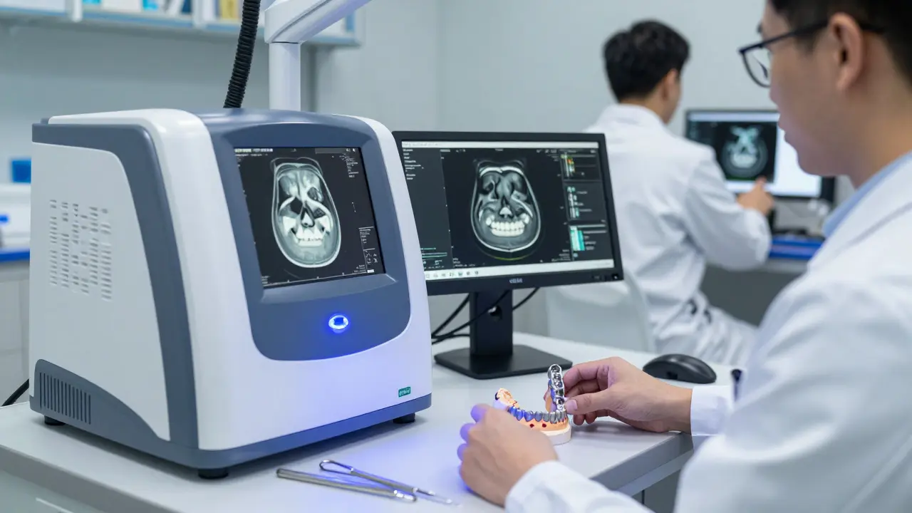 Technik pracuje s CAD/CAM systémem a 3D tiskem maxilofaciální náhrady.