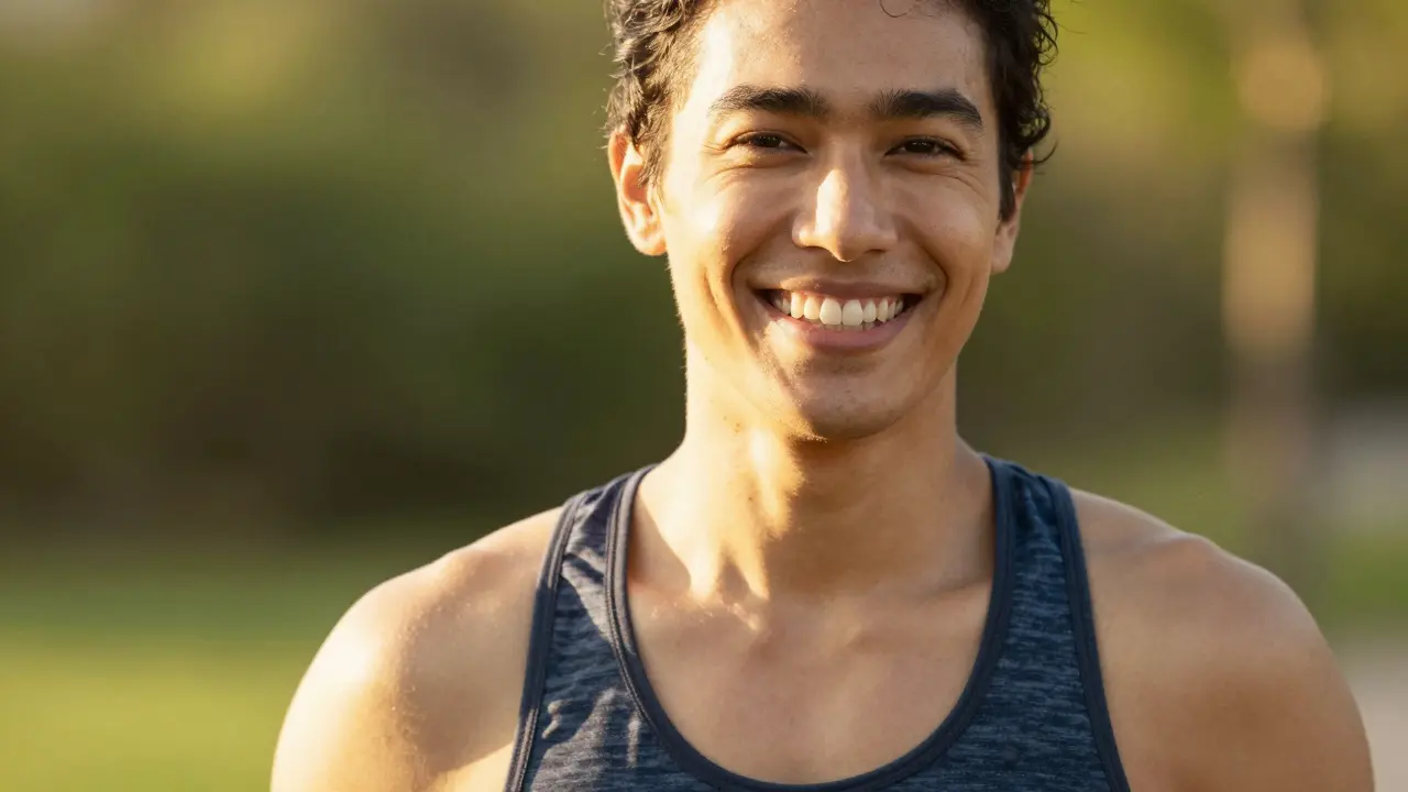 Zdravý člověk s úsměvem v přírodě