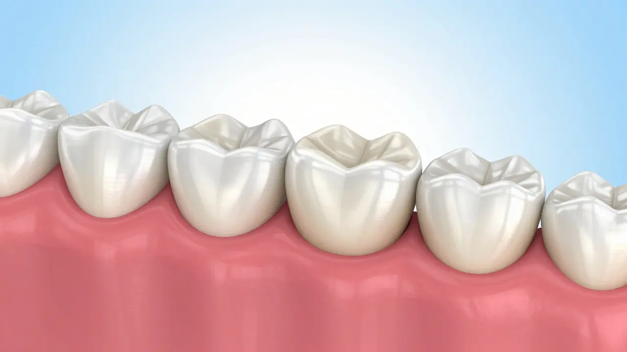 3D model znázornující přesnou přípravu zubu pro umístění keramické korunky.