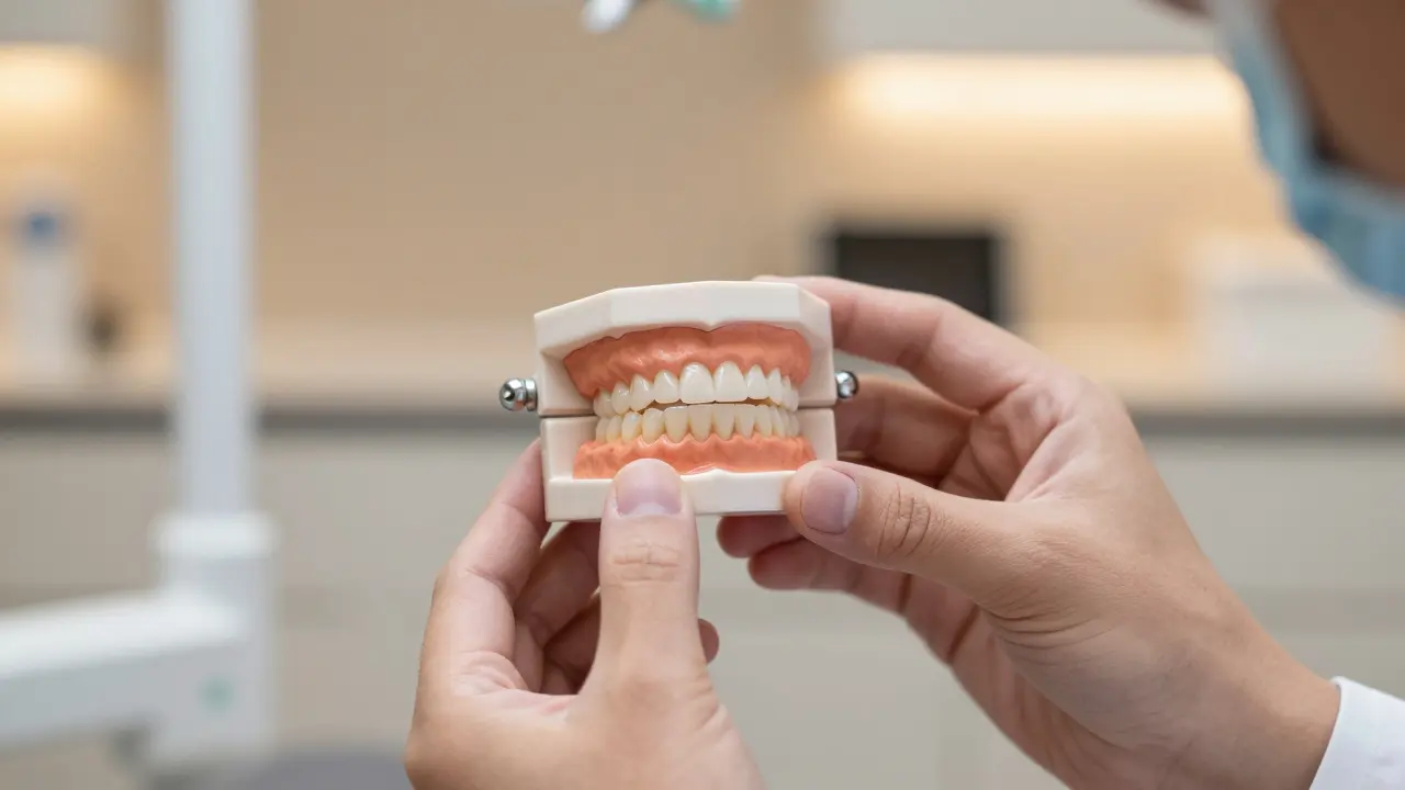 Dentální model z vosku pro plánování tvaru budoucích veneers.