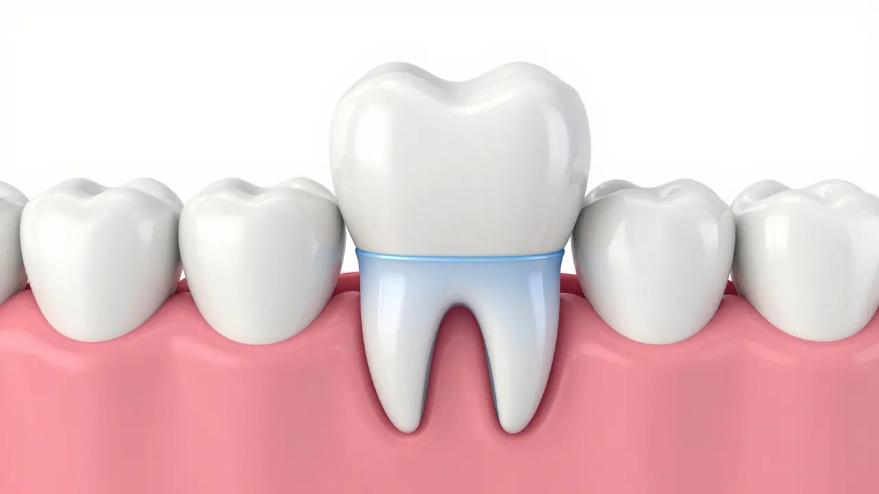 Ilustrace mléčného zubu, který slouží jako držák pro rostoucí trvalý zub.
