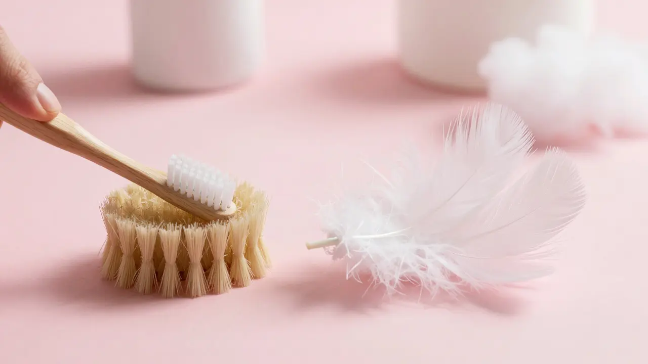 Konceptuální obraz srovnávající drsné nylonové vlákna s jemností tisíce peřinek.