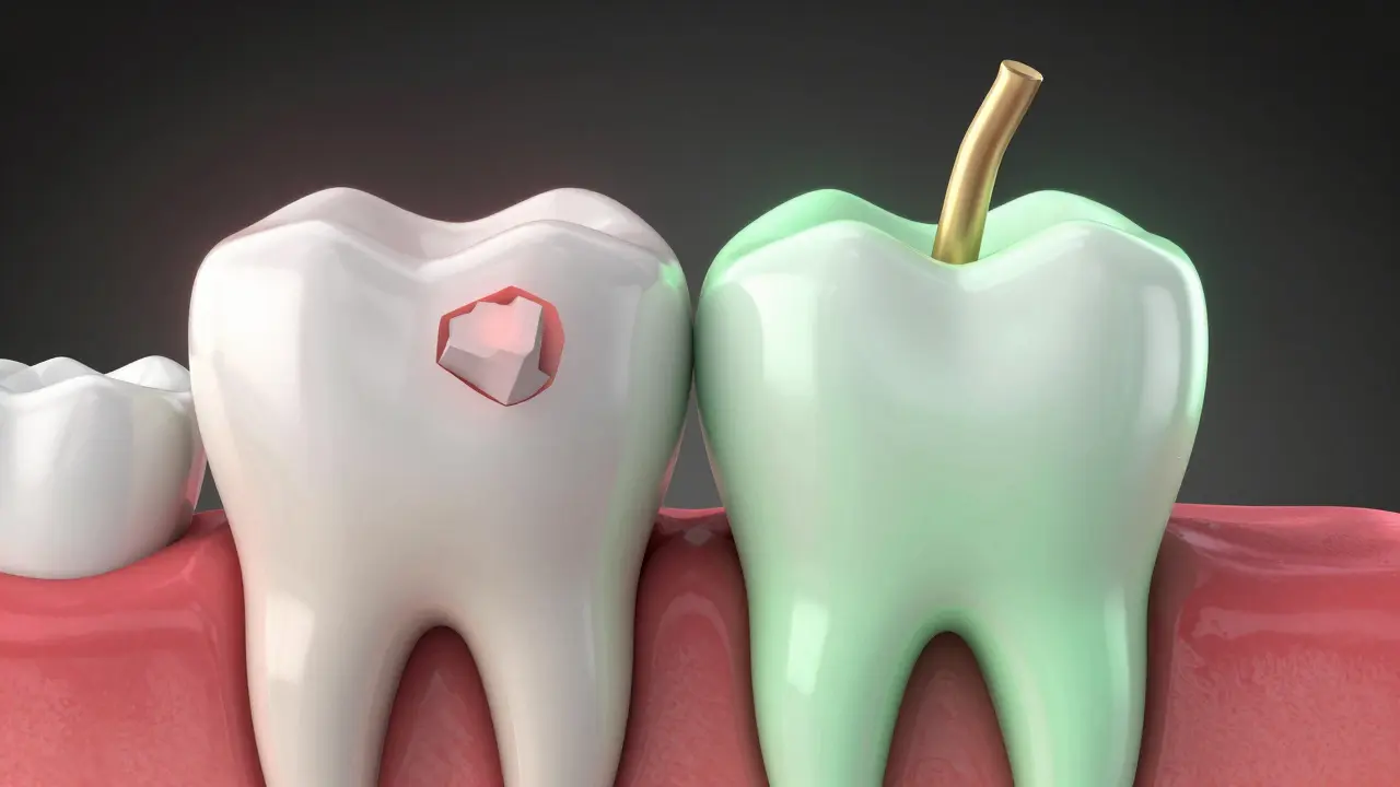 Konceptuální znázornění úspěšně vyléčeného kořenového systému zubu.