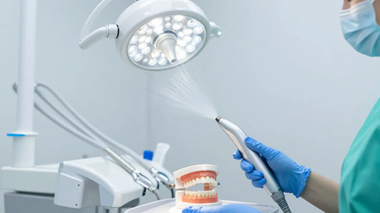 Profesionální zubní hygienické čištění pomocí air-polishingu.