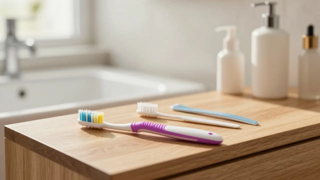 Sada pro ústní hygienu s kartáčkem, mežizubními kartáčky a stěrkou