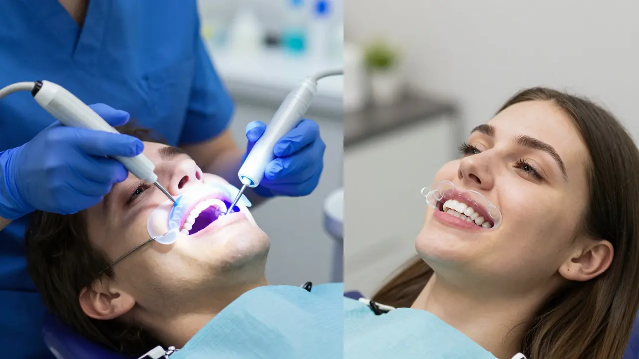 Srovnání profesionálního bělení v zubařské klinice a domácí aplikace v třejnech.