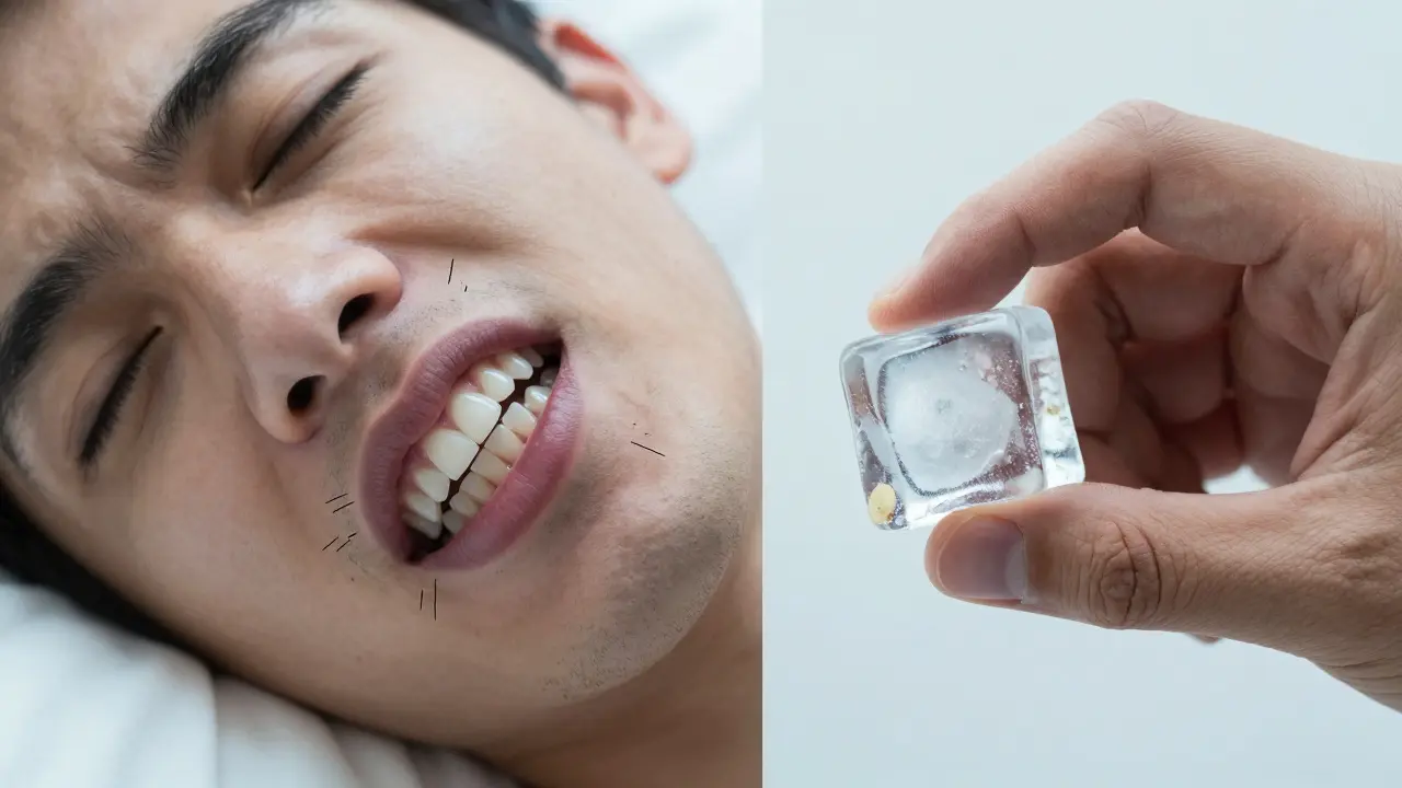 Lidé při skřípání zubů a kousání tvrdých předmětů
