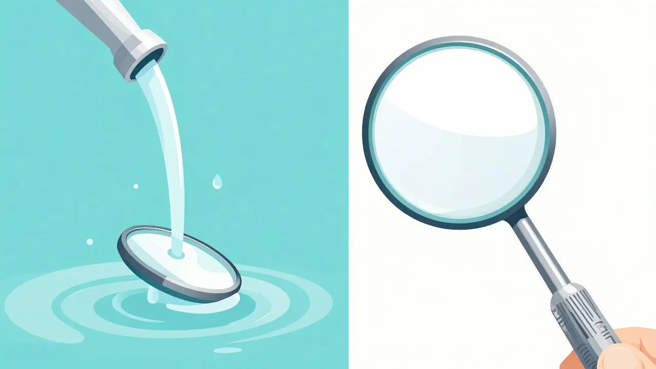 Konceptuální ilustrace čištění a použití dentálního zrcátka pro hygienu